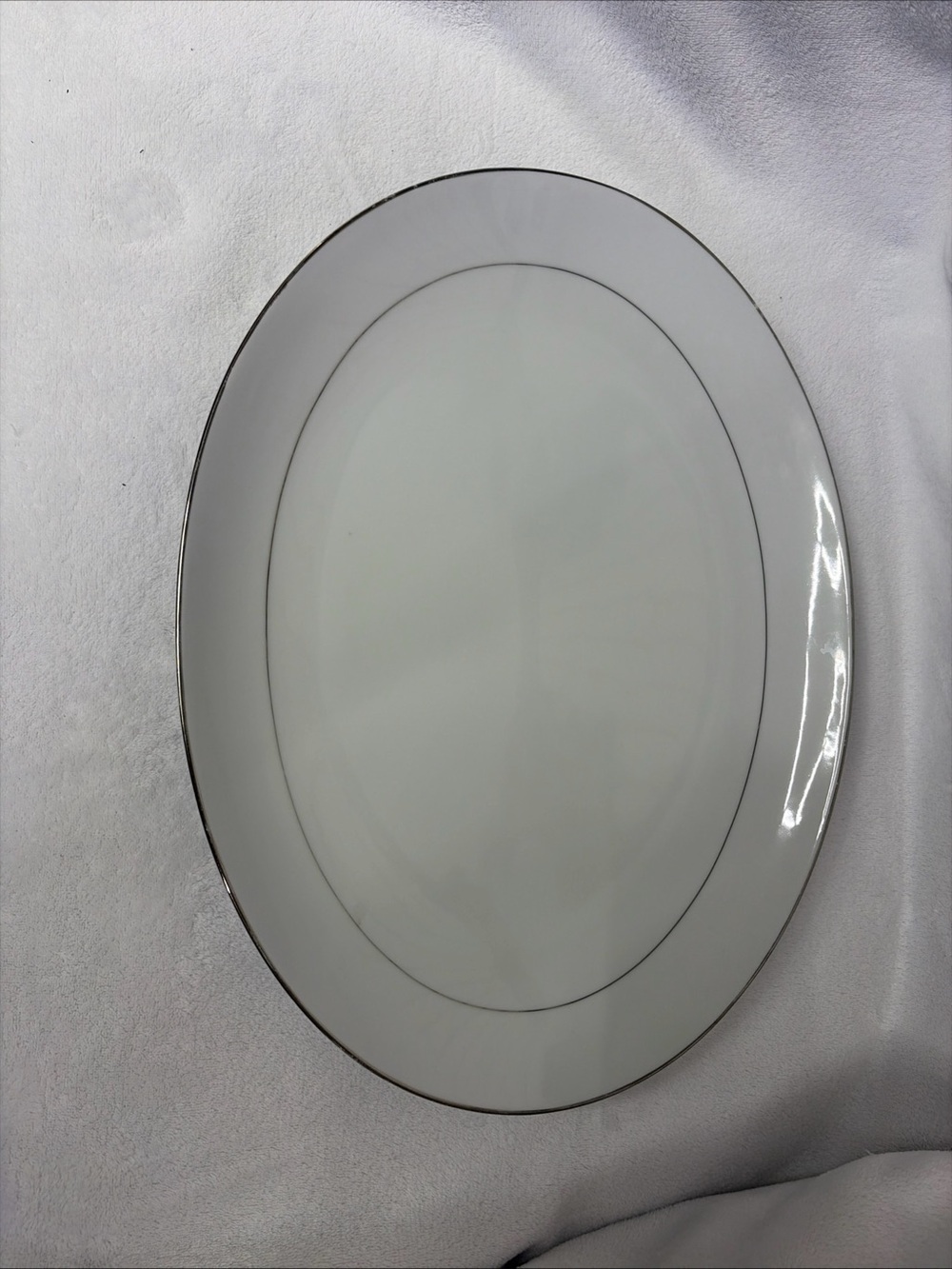 Mikasa White Oval Serving Platter with Silver Trim